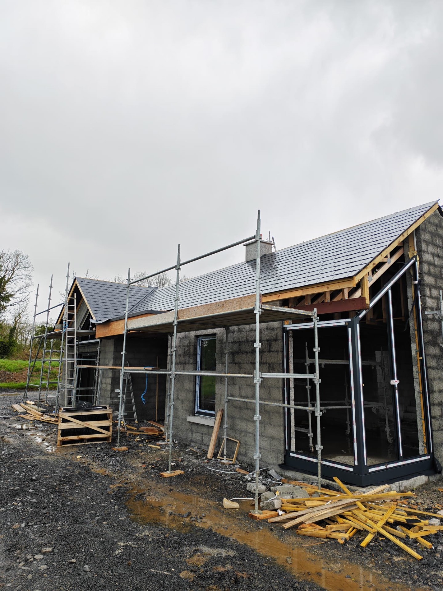 Slate roof repair in progress on a Roscommon property